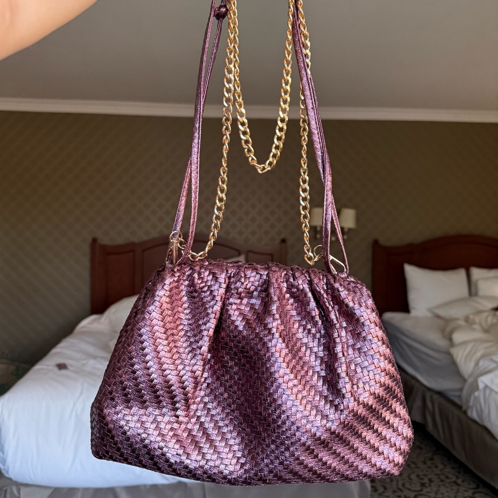 Anthropologie Frankie clutch purse bag pleated metalic purple